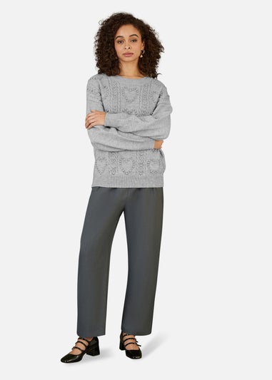 Yumi Grey Heart Knit Relaxed Jumper