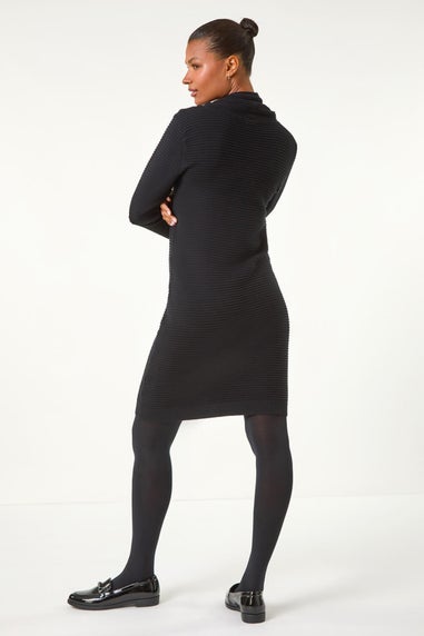 Roman Black Ribbed Cowl Neck Jumper Dress