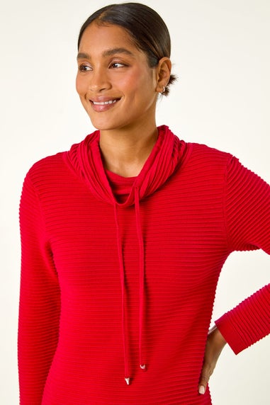 Roman Red Ribbed Cowl Neck Jumper Dress