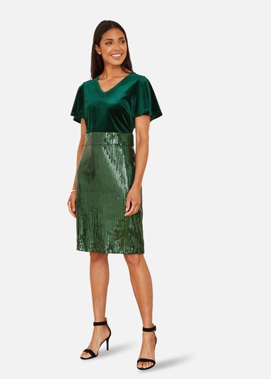 Yumi Green Velvet And Sequin Fitted Dress