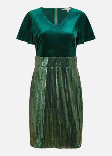 Yumi Green Velvet And Sequin Fitted Dress