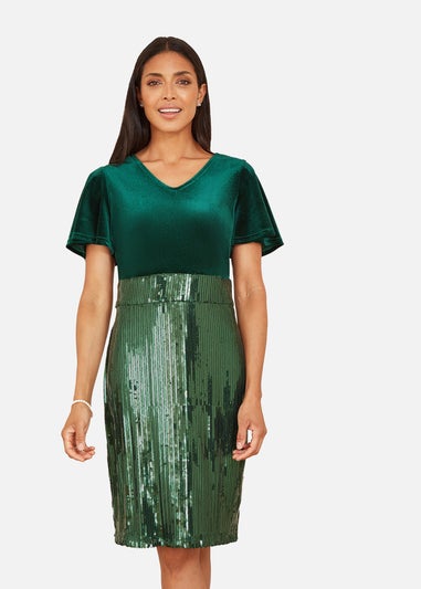 Yumi Green Velvet And Sequin Fitted Dress