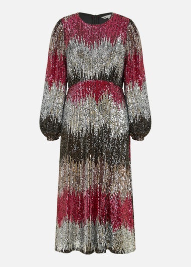 Yumi Multicolour Sequin Ombre Long Sleeve Midi Dress