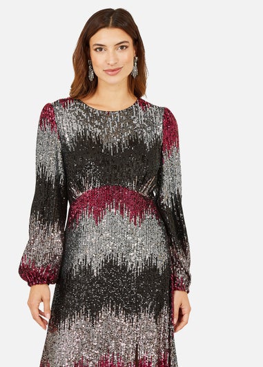 Yumi Multicolour Sequin Ombre Long Sleeve Midi Dress