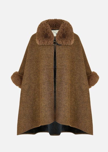 Yumi Brown Cape With Luxe Fur Trim And Lining