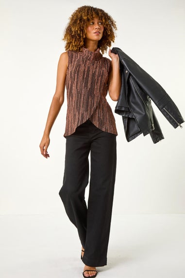 Roman Bronze Shimmer Line Cowl Neck Tunic Top