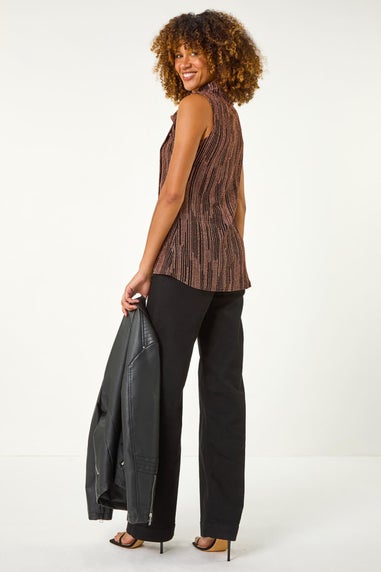 Roman Bronze Shimmer Line Cowl Neck Tunic Top