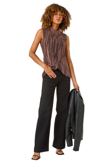 Roman Bronze Shimmer Line Cowl Neck Tunic Top