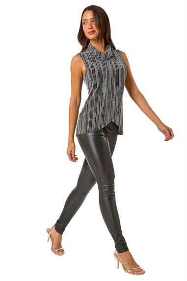 Roman Silver Shimmer Line Cowl Neck Tunic Top
