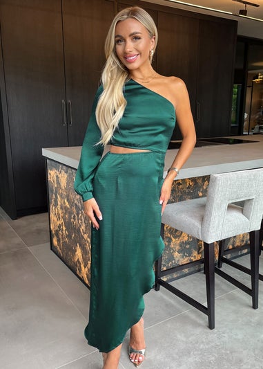 AX Paris Teal One Shoulder Asymmetric Hem Cut Out Midi Dress