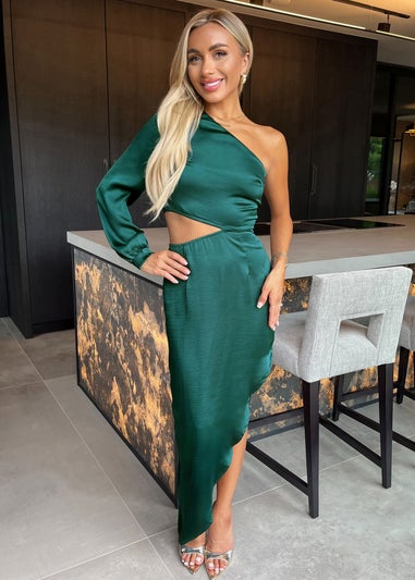 AX Paris Teal One Shoulder Asymmetric Hem Cut Out Midi Dress