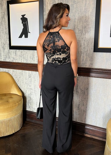 AX Paris Black 2 in 1 Halter Neck Lace Top Jumpsuit