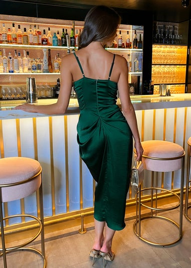 AX Paris Teal Satin Strappy Cowl Neck Gathered Skirt Midi Dress