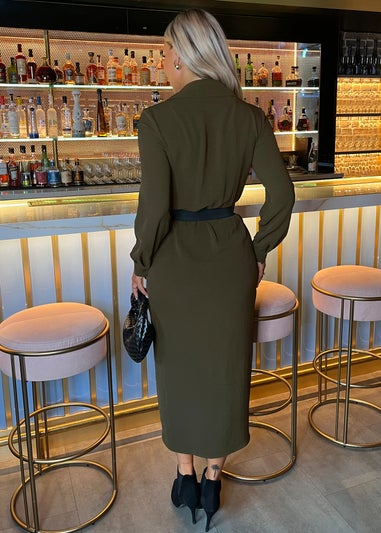 AX Paris Olive Belted Wrap Midi Shirt Dress