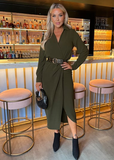 AX Paris Olive Belted Wrap Midi Shirt Dress