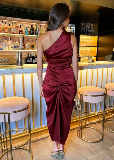 AX Paris Wine One Shoulder Knot Skirt Satin Midi Dress