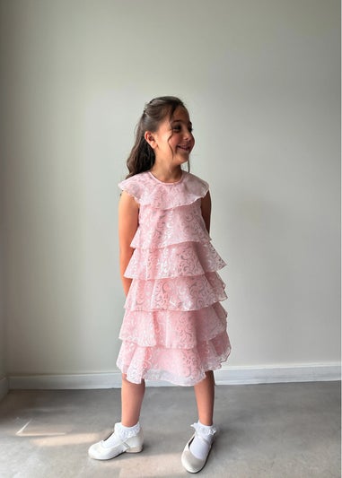 Chi Chi London Pink Younger Girls Tiered Sparkle Midi Dress (4-8 Years)