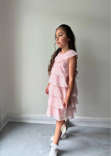 Chi Chi London Pink Younger Girls Tiered Sparkle Midi Dress (4-8 Years)