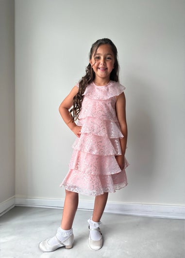 Chi Chi London Pink Younger Girls Tiered Sparkle Midi Dress (4-8 Years)