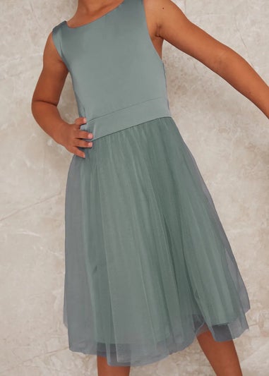 Chi Chi London Green Girls Satin Bodice Tulle Skirt Dress (3-12 Years)