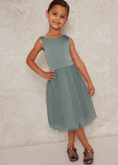 Chi Chi London Green Girls Satin Bodice Tulle Skirt Dress (3-12 Years)