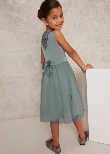 Chi Chi London Green Girls Satin Bodice Tulle Skirt Dress (3-12 Years)