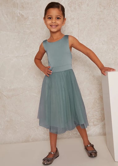 Chi Chi London Green Girls Satin Bodice Tulle Skirt Dress (3-12 Years)