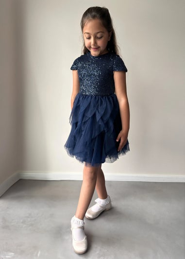 Chi Chi London Navy Younger Girls Sequin Tulle Midi Dress (3-8 Years)