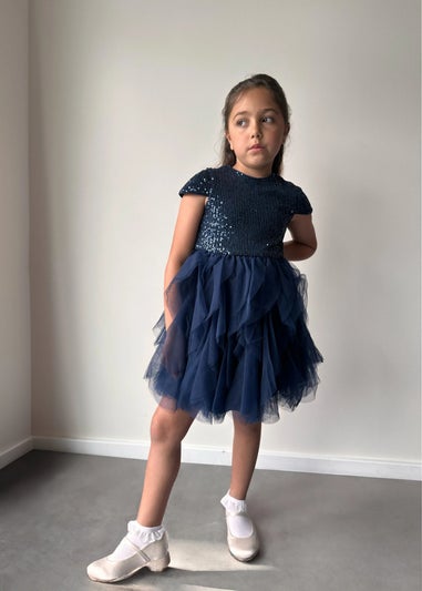 Chi Chi London Navy Younger Girls Sequin Tulle Midi Dress (3-8 Years)