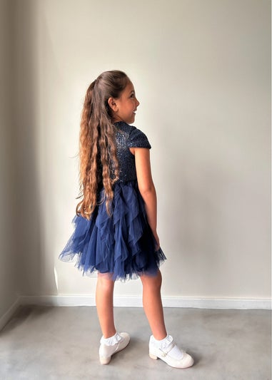 Chi Chi London Navy Younger Girls Sequin Tulle Midi Dress (3-8 Years)