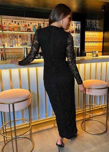 AX Paris Black Lace Long Sleeve Wrap Midi Dress