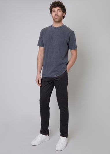 Threadbare Black Cotton Regular Fit Chino Trousers with Stretch