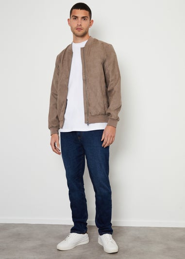 Threadbare Taupe Faux Suede Bomber Jacket