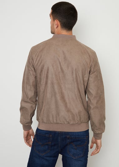 Threadbare Taupe Faux Suede Bomber Jacket