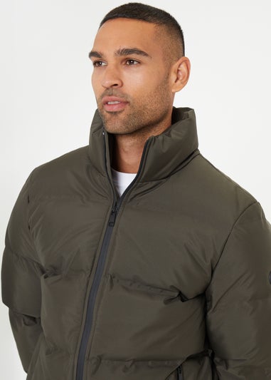 Threadbare Khaki Showerproof Funnel Neck Puffer Jacket