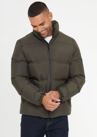 Threadbare Khaki Showerproof Funnel Neck Puffer Jacket