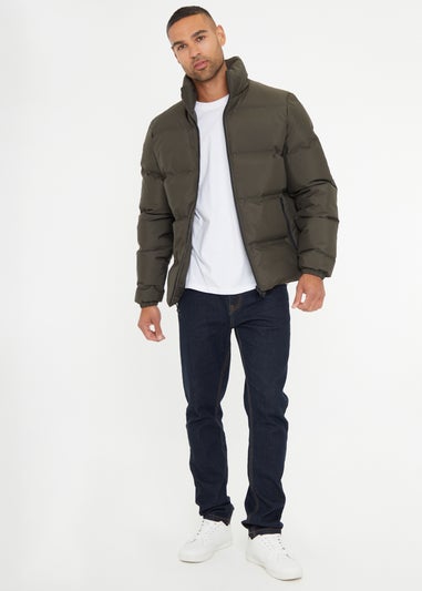 Threadbare Khaki Showerproof Funnel Neck Puffer Jacket