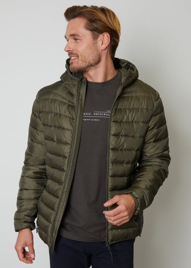 Threadbare Khaki Matte Finish Padded Hooded Jacket