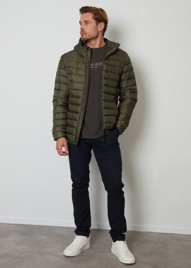 Threadbare Khaki Matte Finish Padded Hooded Jacket