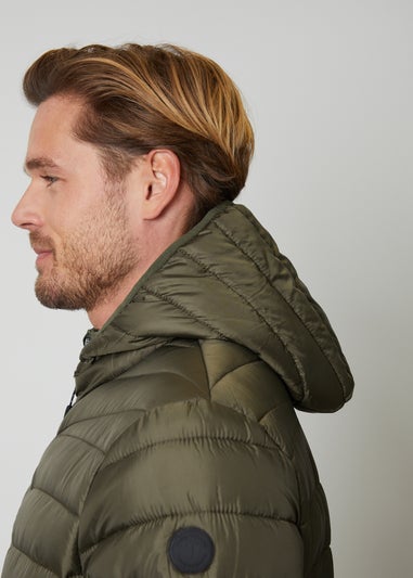 Threadbare Khaki Matte Finish Padded Hooded Jacket