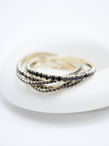 Mood Gold Black Diamante Stretch Bracelets (Pack of 5)