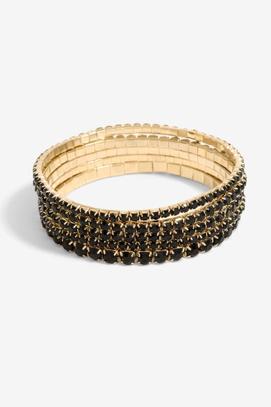 Mood Gold Black Diamante Stretch Bracelets (Pack of 5)