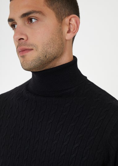 Threadbare Black Cable Knit Roll Neck Jumper