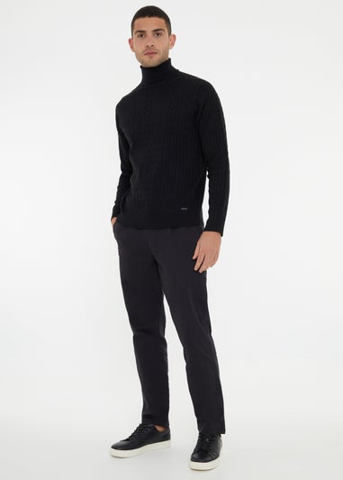 Threadbare Black Cable Knit Roll Neck Jumper