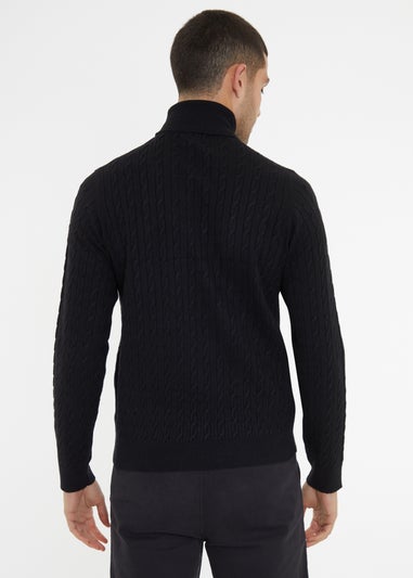 Threadbare Black Cable Knit Roll Neck Jumper