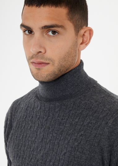 Threadbare Charcoal Cable Knit Roll Neck Jumper