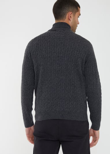 Threadbare Charcoal Cable Knit Roll Neck Jumper