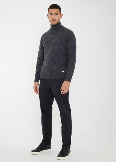 Threadbare Charcoal Cable Knit Roll Neck Jumper