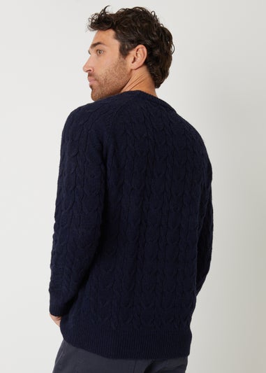 Threadbare Navy Raglan Sleeve Cable Knit Crew Neck Jumper