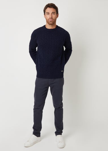 Threadbare Navy Raglan Sleeve Cable Knit Crew Neck Jumper